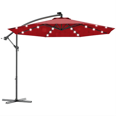 10 Feet Patio Umbrella with Cross Base and Solar LED