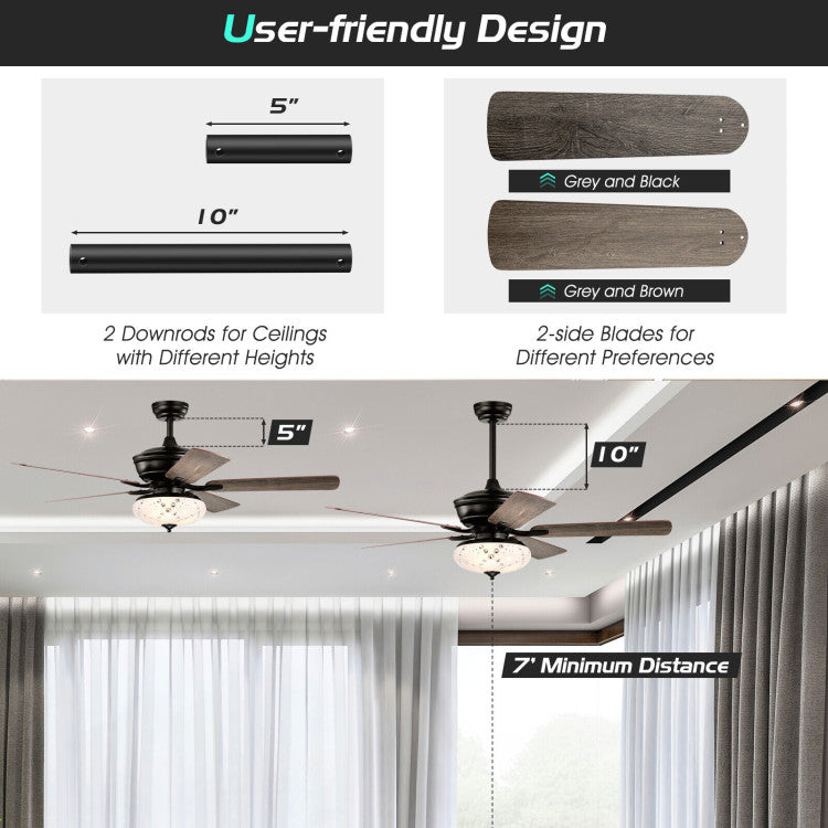 52 Inch Ceiling Fan with 3 Wind Speeds and 5 Reversible Blades