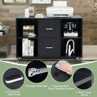 2 Drawer Wood Mobile File Cabinet with 4 Open Compartments