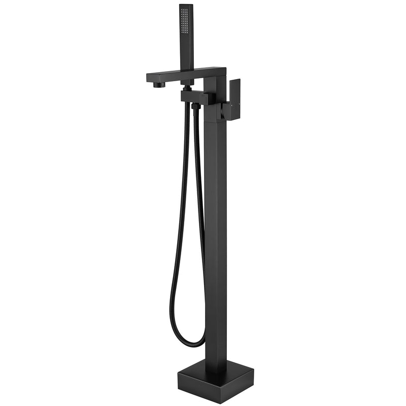 Single-Handle Freestanding Floor Mount Tub Faucet Bathtub Filler with Hand Shower in Matte Black