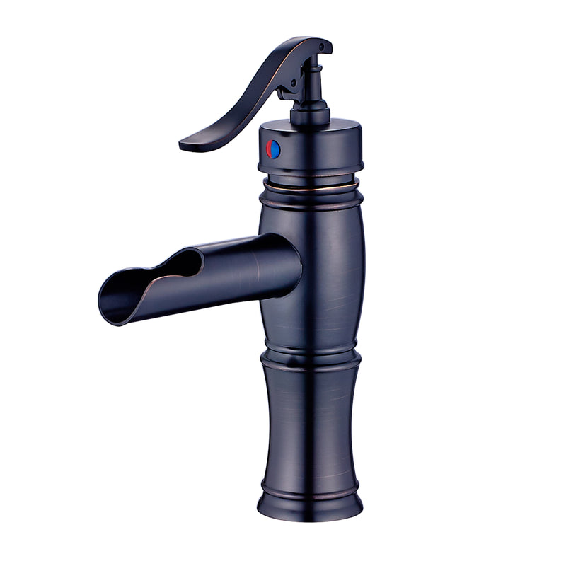 Single Handle Single Hole Bathroom Faucet in Oil Rubbed Bronze with Waterfall Spout