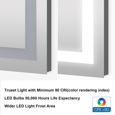 28 in. W x 36 in. H Frameless Rectangular LED Light Bathroom Mirror