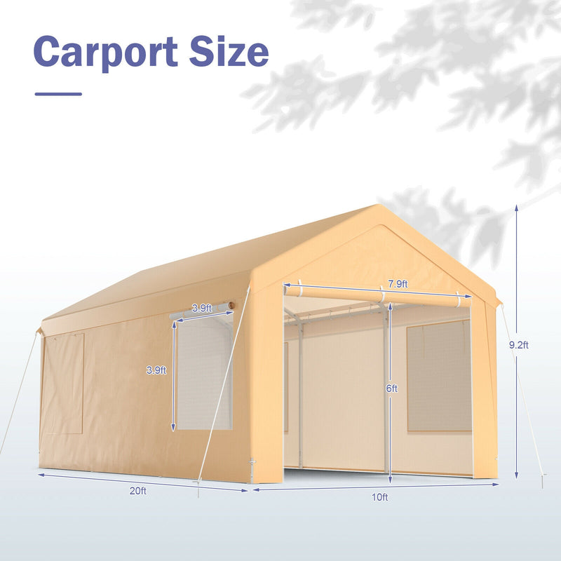 10 x 20 Feet Portable Heavy-Duty Carport with Removable Sidewalls