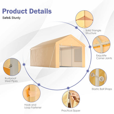 10 x 20 Feet Portable Heavy-Duty Carport with Removable Sidewalls