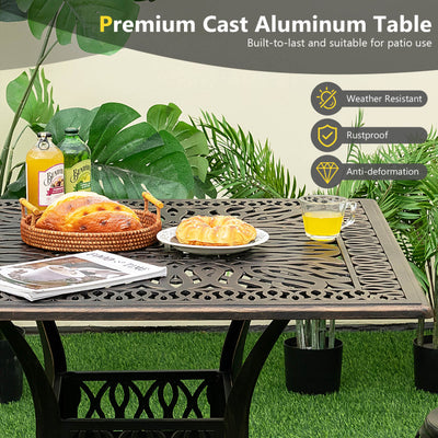 35.4 Inch Aluminum Patio Square Dining Table with Umbrella Hole