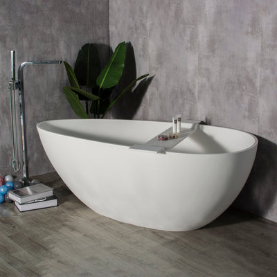 59inch Solid Surface Stone Resin Freestanding Egg Shape Bathtub in Matte White