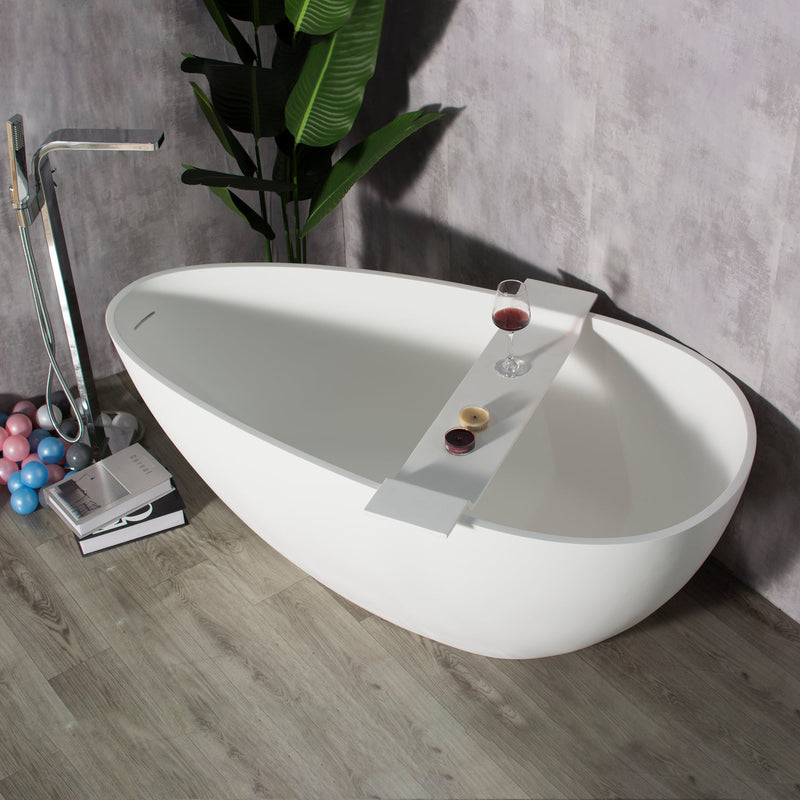 59inch Solid Surface Stone Resin Freestanding Egg Shape Bathtub in Matte White