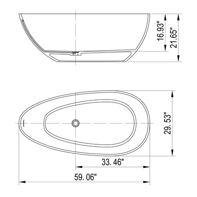 59inch Solid Surface Stone Resin Freestanding Egg Shape Bathtub in Matte White