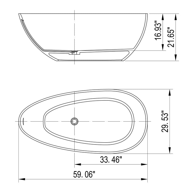 59inch Solid Surface Stone Resin Freestanding Egg Shape Bathtub in Matte White