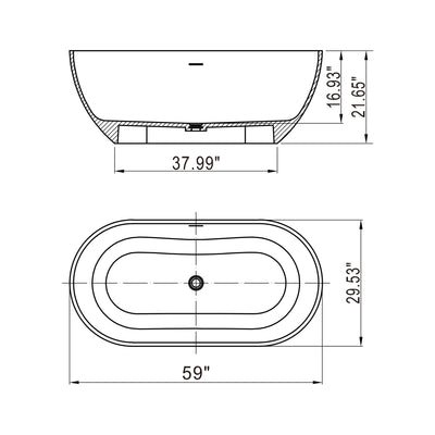 59inch Stone Resin Solid Surface Oval Shape Freestanding Bathtub in Matte White