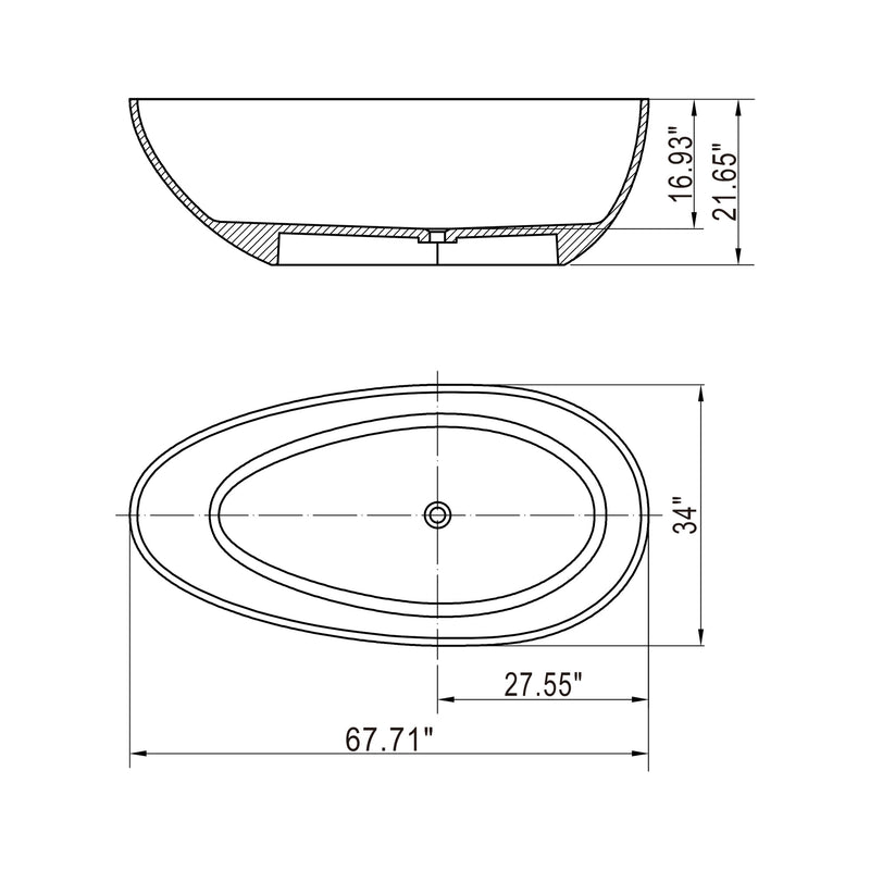 68inch Translucent Black Resin Egg Shape Freestanding Bathtub