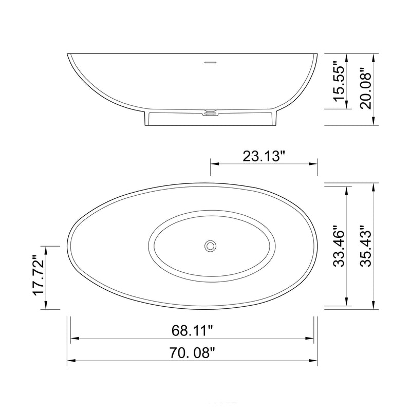 70inch Stone Resin Solid Surface Egg Shape Freestanding Bathtub in Matte White