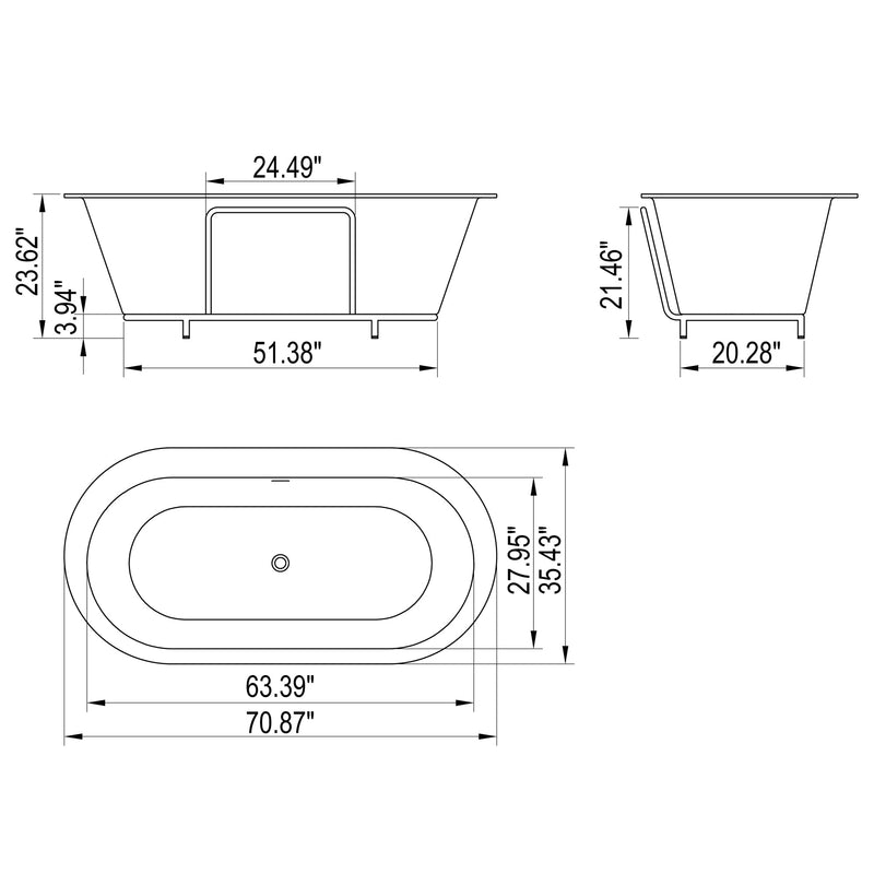 71inch Freestanding Artificial Stone Solid Surface Bathtub in Matte White