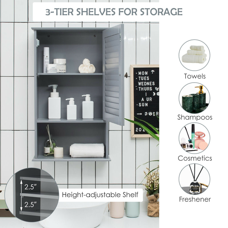 Bathroom Wall Mount Storage Cabinet Single Door with Height Adjustable Shelf