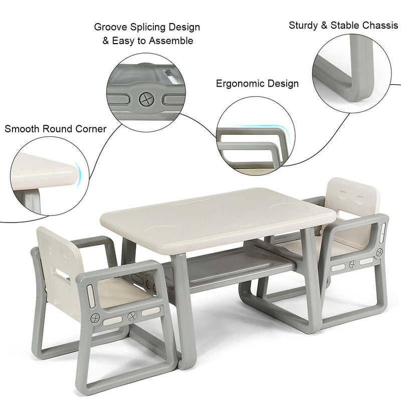 Kids Table and 2 Chairs Set with Storage Shelf