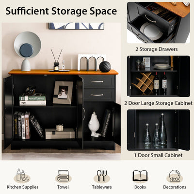 Black Buffet Server Storage Cabinet with 2-Door Cabinet and 2 Drawers