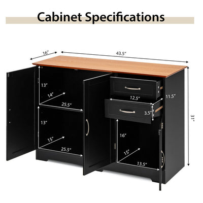 Black Buffet Server Storage Cabinet with 2-Door Cabinet and 2 Drawers