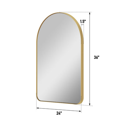 24 in. W x 36 in. H Arched Aluminum Framed Wall Bathroom Vanity Mirror in Brushed Gold