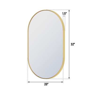 20 in. W x 32 in. H Oval Framed Wall Mount Bathroom Vanity Mirror in Brushed Gold