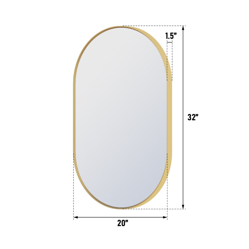 20 in. W x 32 in. H Oval Framed Wall Mount Bathroom Vanity Mirror in Brushed Gold