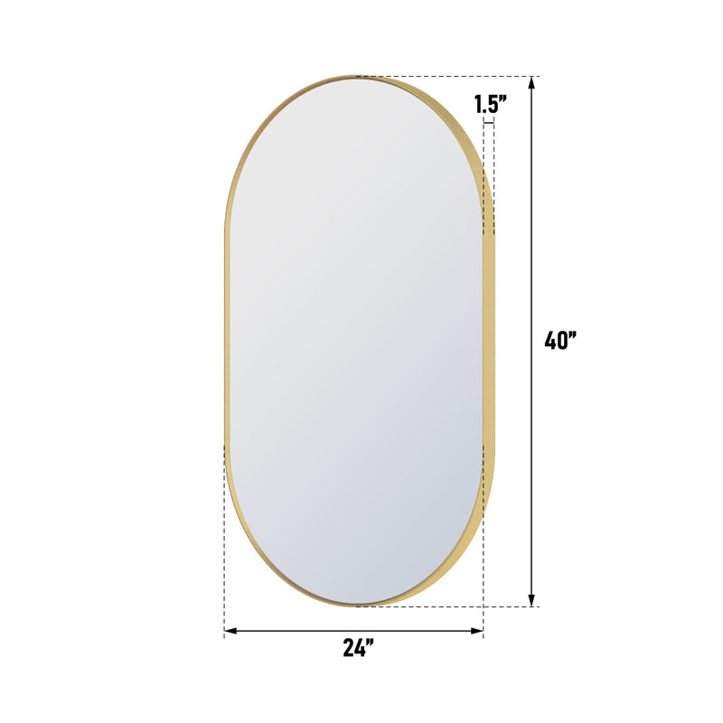 24 in. W x 40 in. H Oval Framed Wall Mount Bathroom Vanity Mirror in Brushed Gold