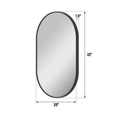 20 in. W x 32 in. H Oval Framed Wall Mount Bathroom Vanity Mirror in Matte Black