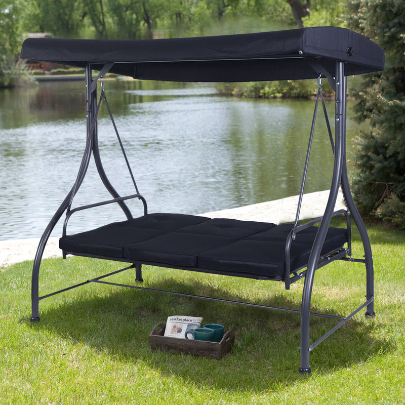 3 Seats Outdoor Swing Hammock with Adjustable Tilt Canopy