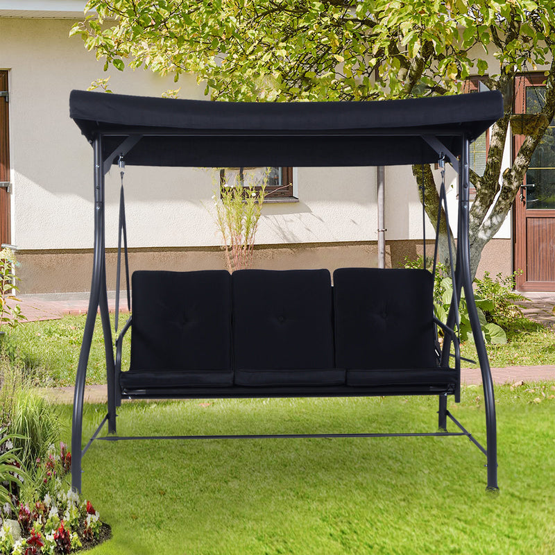 3 Seats Outdoor Swing Hammock with Adjustable Tilt Canopy