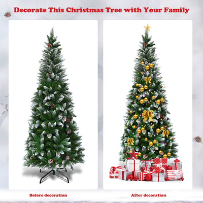 5' / 6' / 7.5' Artificial Pencil Christmas Tree with Pine Cones