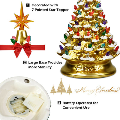 15 Inch Pre-Lit Hand-Painted Ceramic National Christmas Tree