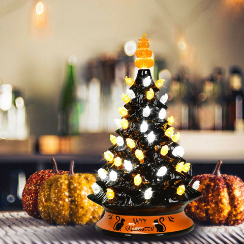 15 Inch Pre-Lit Ceramic Hand-Painted Tabletop Halloween Tree