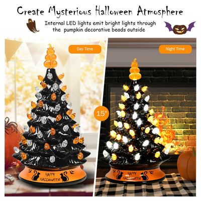 15 Inch Pre-Lit Ceramic Hand-Painted Tabletop Halloween Tree