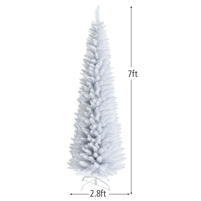 7 Feet Unlit Artificial Slim Christmas Pencil Tree with Metal Stand