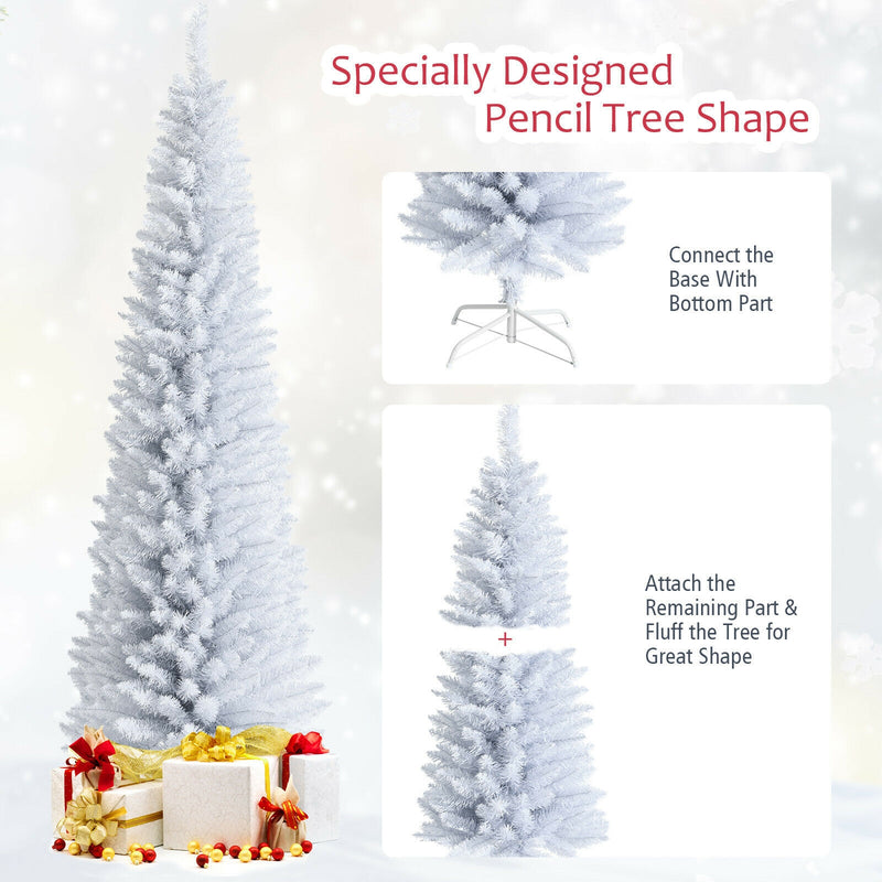 7 Feet Unlit Artificial Slim Christmas Pencil Tree with Metal Stand