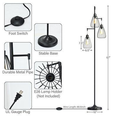 67'' Industrial 3-Light Floor Lamp Tree