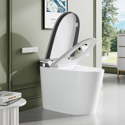 Elongated Smart Bidet Toilet in White with Built-in Tank, Foot Sensor Function, Auto Flush,LED Display