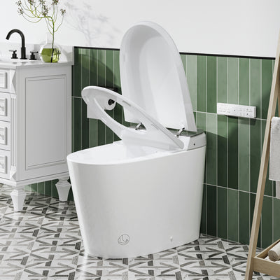 Elongated Smart Bidet Toilet in White with Built-in Tank, Foot Sensor Function, Auto Flush,LED Display