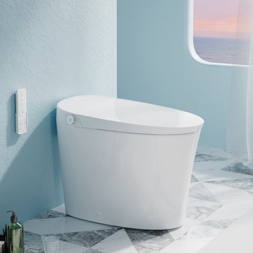 Elongated Smart Bidet Toilet in White with Built-in Tank, Foot Sensor Function, Auto Flush