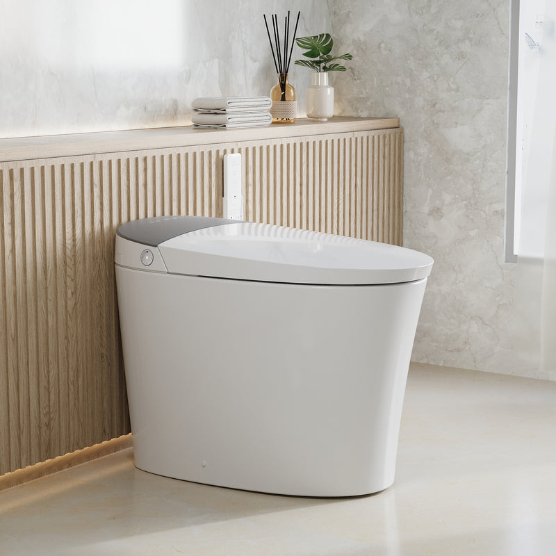 Elongated Smart Bidet Toilet in White with Built-in Tank, Foot Sensor Function, Auto Flush,LED Display