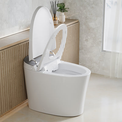 Elongated Smart Bidet Toilet in White with Built-in Tank, Foot Sensor Function, Auto Flush,LED Display