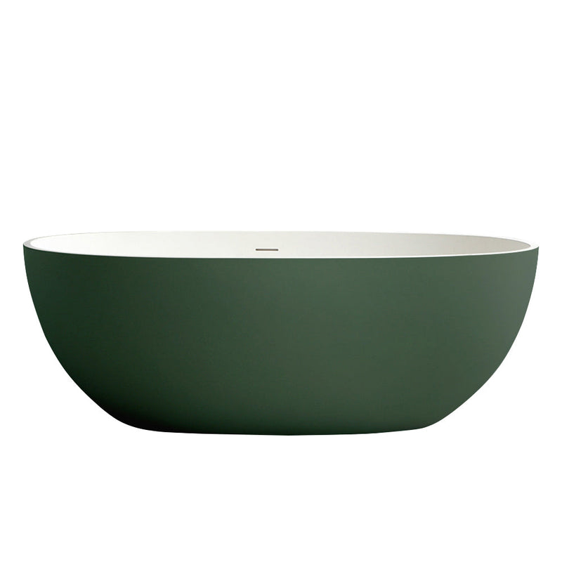 65inch Stone Resin Solid Surface Flatbottom Free-Standing Bathtub Inside White Outside  Green