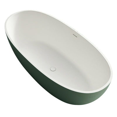 65inch Stone Resin Solid Surface Flatbottom Free-Standing Bathtub Inside White Outside  Green