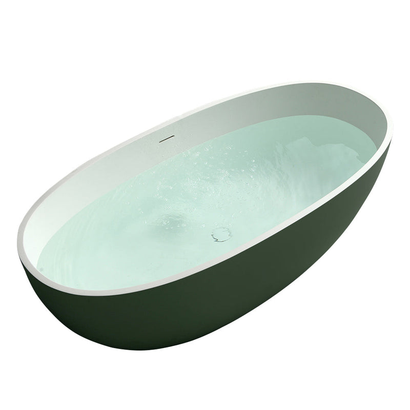 65inch Stone Resin Solid Surface Flatbottom Free-Standing Bathtub Inside White Outside  Green