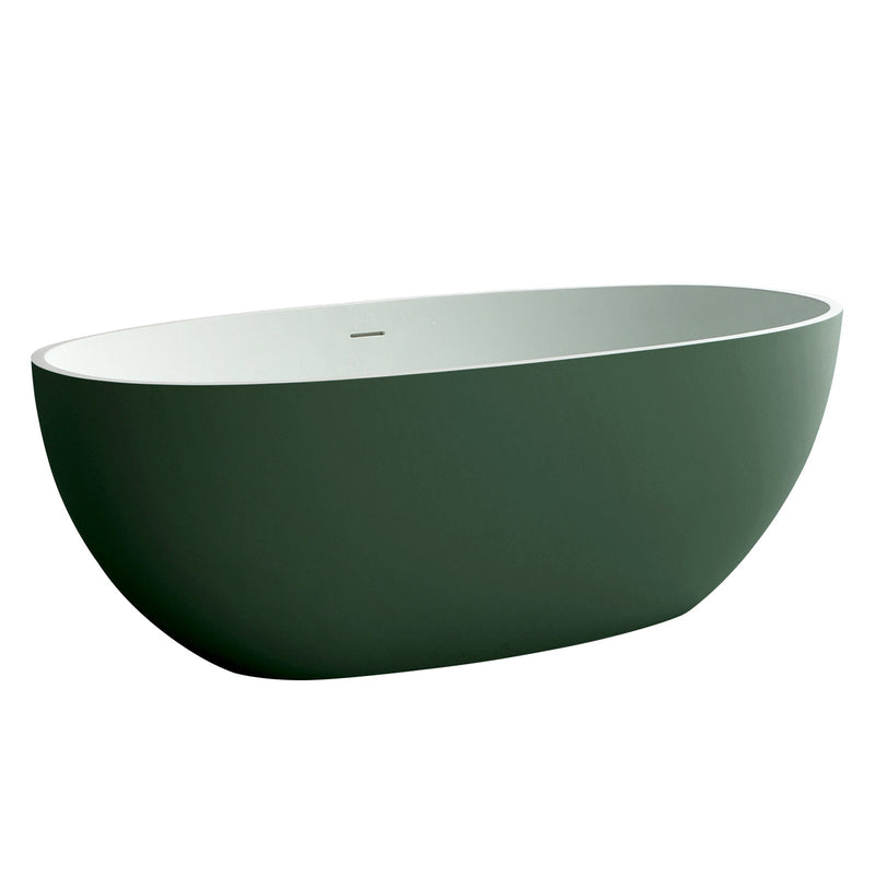 65inch Stone Resin Solid Surface Flatbottom Free-Standing Bathtub Inside White Outside  Green