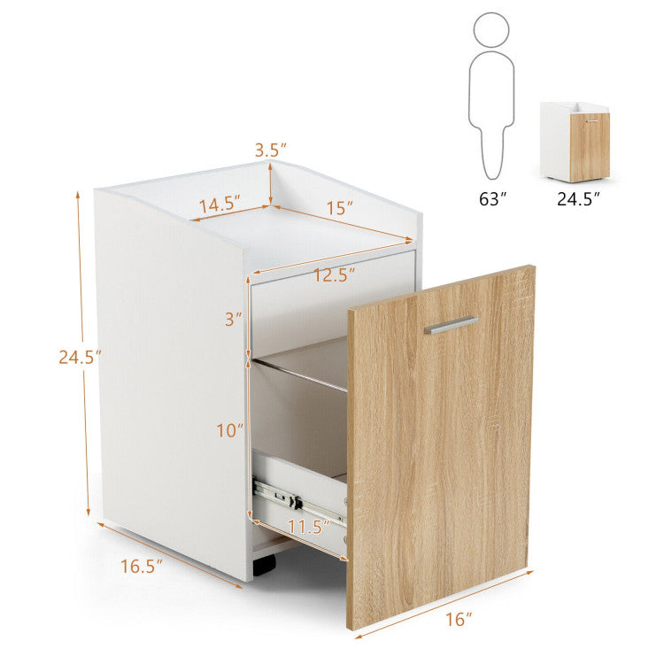 File Cabinet with 2 Drawers Mobile Filing Cabinet with Wheel for Letter Size