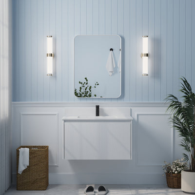 24-in W x 32-in H White Rectangular Framed Bathroom Vanity Mirror