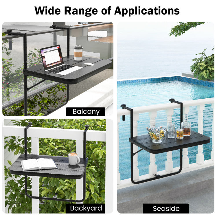 Folding Hanging Table with 3-Level Adjustable Height for Patio Balcony