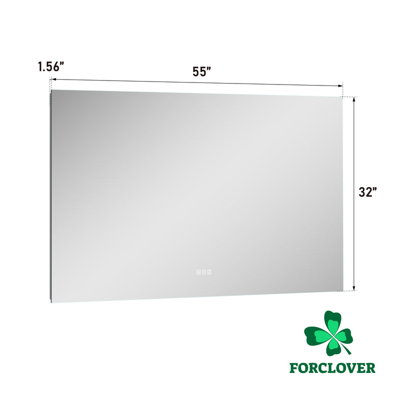 55 in. W x 32 in. H Rectangular Frameless Anti-Fog LED Light Dimmable Bathroom Vanity Mirror in Aluminum