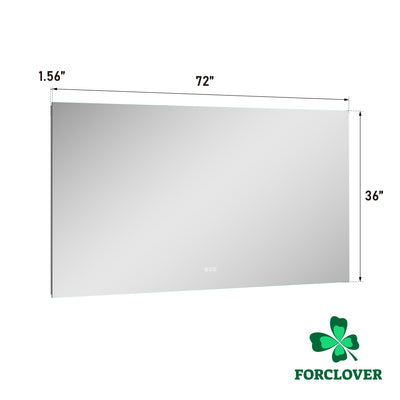 72 in. W x 36 in. H Rectangular Frameless Anti-Fog LED Light Dimmable Bathroom Vanity Mirror in Aluminum