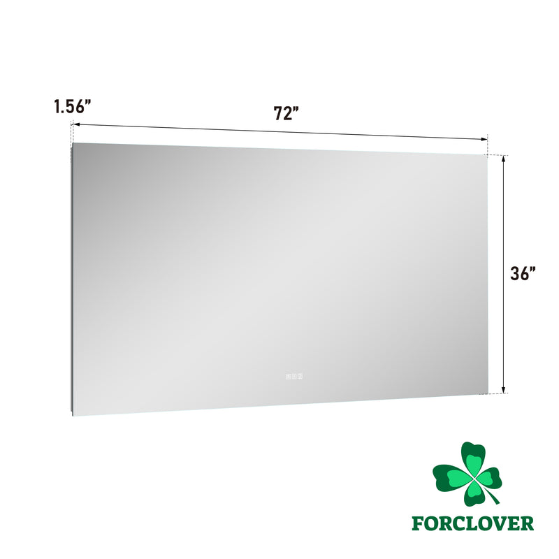 72 in. W x 36 in. H Rectangular Frameless Anti-Fog LED Light Dimmable Bathroom Vanity Mirror in Aluminum